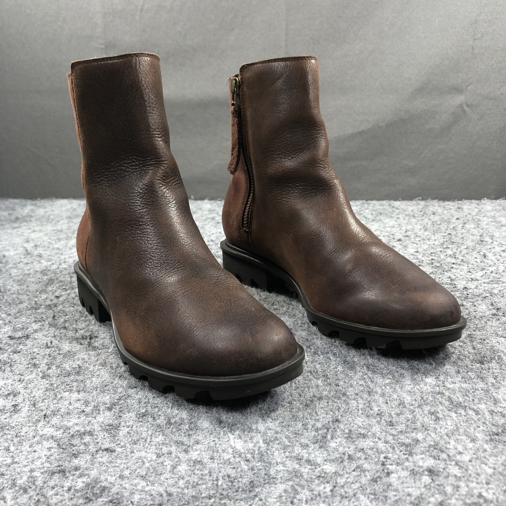 Sorel Phoenix Boots Womens 11 Brown Leather Waterproof Zip Lug Sole Ankle